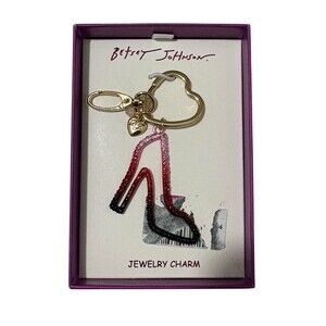 Betsey Johnson Keyfob Bag Charm Cutout Women's Pink Ombre Shoe Gold Hearts NWT